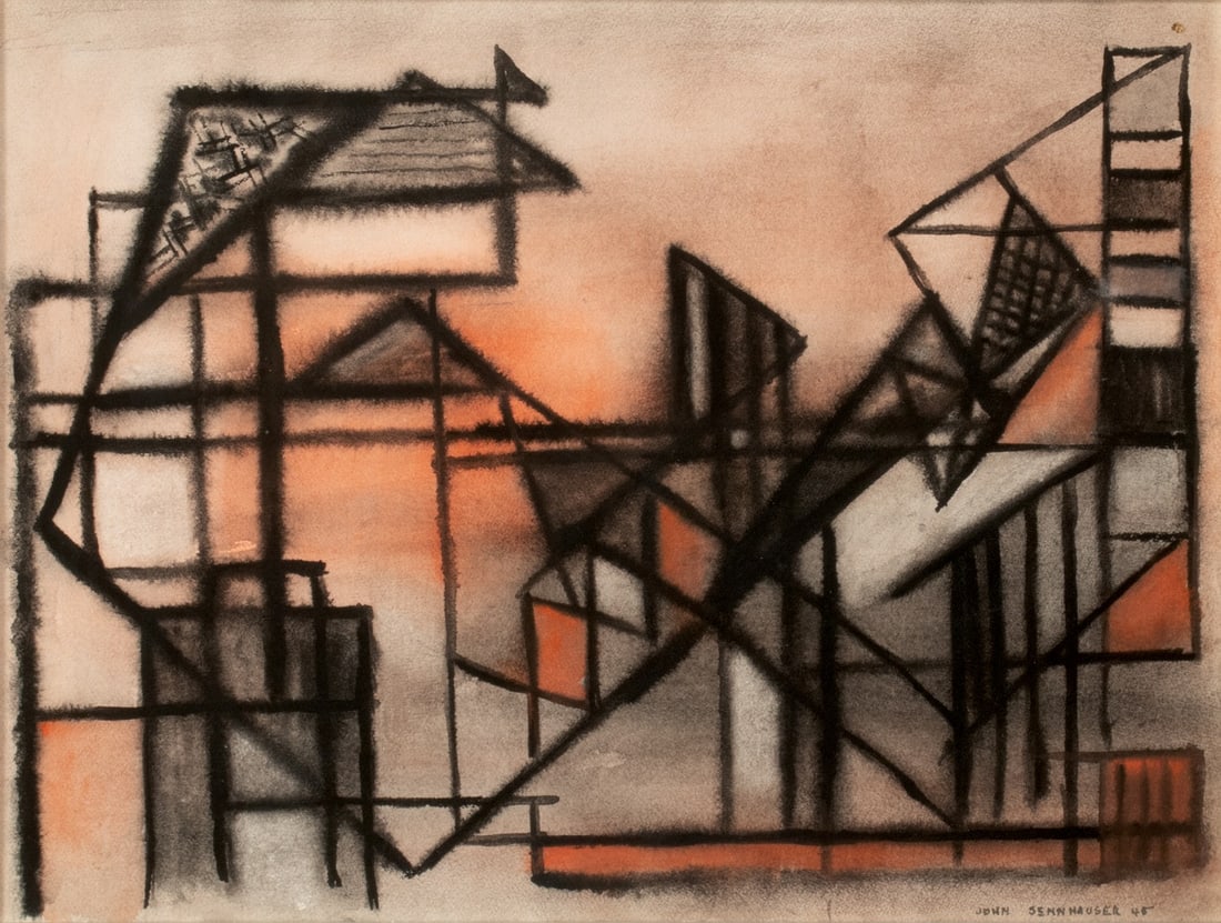 JOHN SENNHAUSER (1907-1978) 1945 ABSTRACT WATERCOLOR (1 of 10)