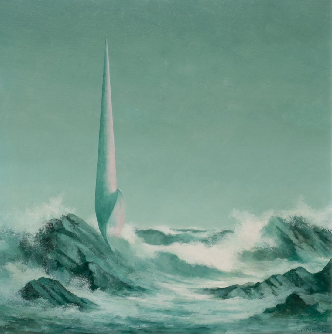 ALEXANDER CANEDO (1902-1978) SURREALISM OIL ON BOARD: Alexander Canedo (1902-1978) Untitled Mid 20th Century The dreamlike work of surrealism rendered in meticulous realism is signed by the artist lower right front. Alexander Canedo was a Mexican America