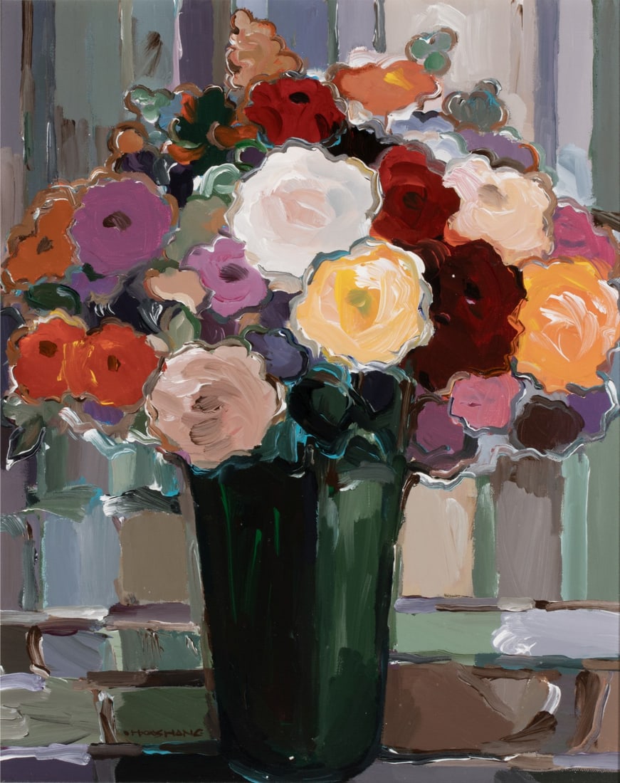 HOOSHANG KHORASANI (BORN 1945) ACRYLIC ON CANVAS: Hooshang Khorasani (Born 1945) Untitled Expressionist Still Life Late 20th Century Signed lower left. Hooshang Khorasani is an internationally exhibited contemporary artist celebrated for his vivid an