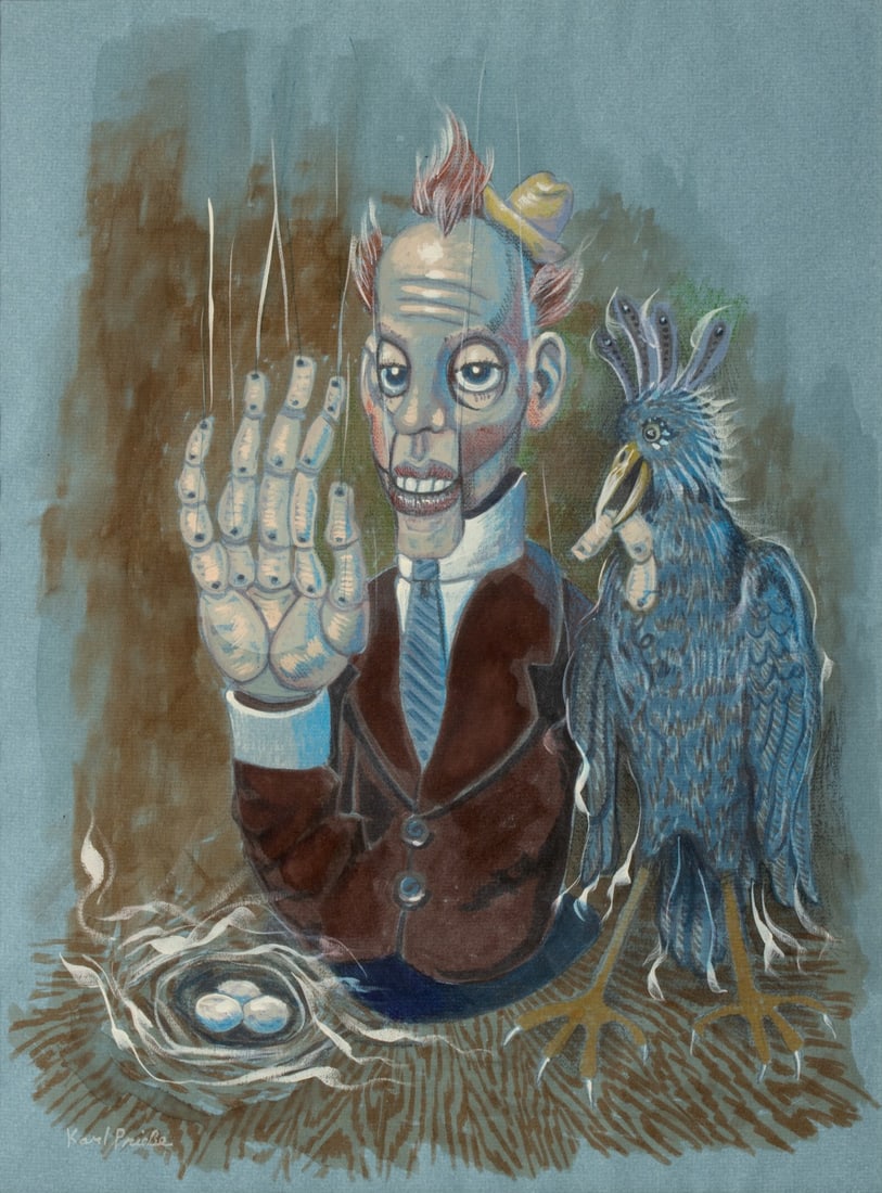 KARL PRIEBE (1914-1976) MAGIC REALIST GOUACHE ON PAPER (1 of 16)