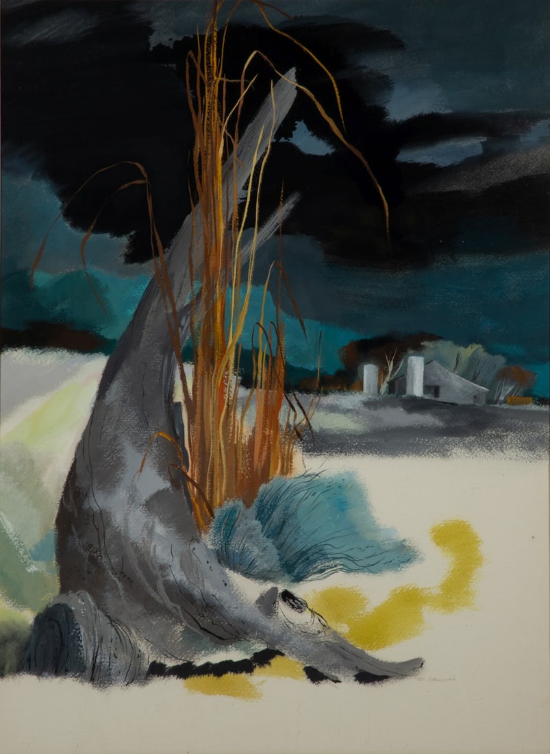 TED HAWKINS (1910-1969) KANSAS MODERNIST GOUACHE (1 of 10)