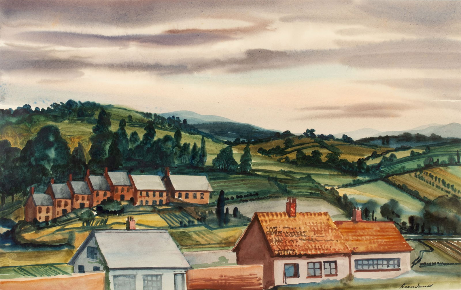 DEAN FAUSETT (1913-1998) VERMONT MURALIST WATERCOLOR (1 of 9)