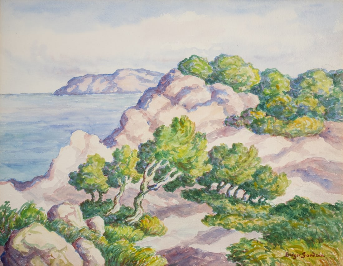 BIRGER SANDZEN (1871-1954) LARGE 1948 WATERCOLOR (1 of 17)