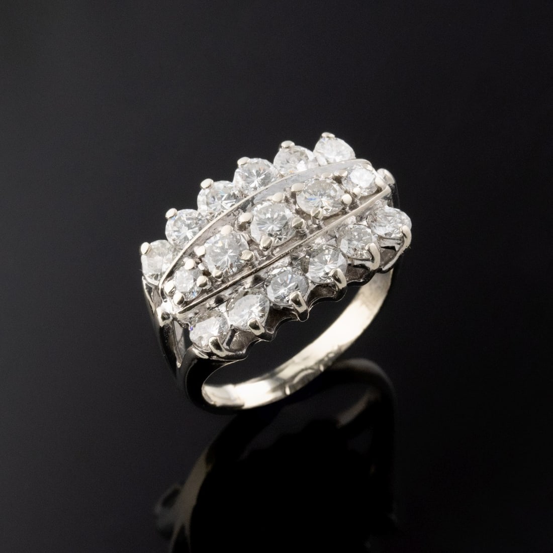 LADIES' 14K AND DIAMOND THREE ROW CLUSTER COCKTAIL RING (1 of 9)