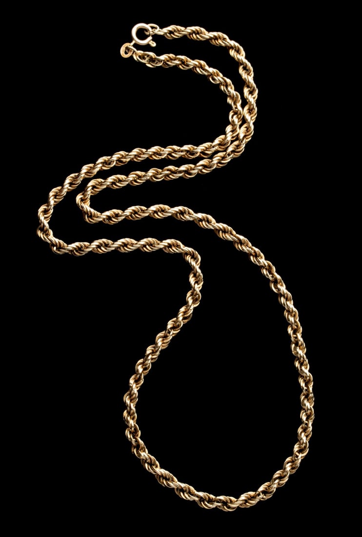 A 14K YELLOW GOLD FLAT-SIDED ROPE CHAIN 21-INCHES LONG (1 of 7)