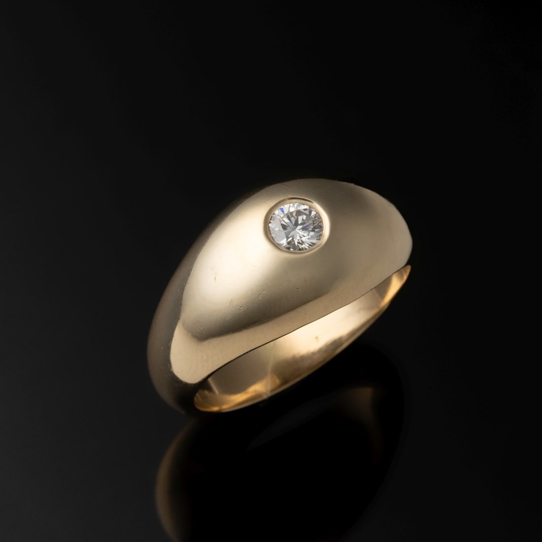 A LADIES MODERNIST 14K GOLD BURNISH SET DIAMOND BAND (1 of 6)