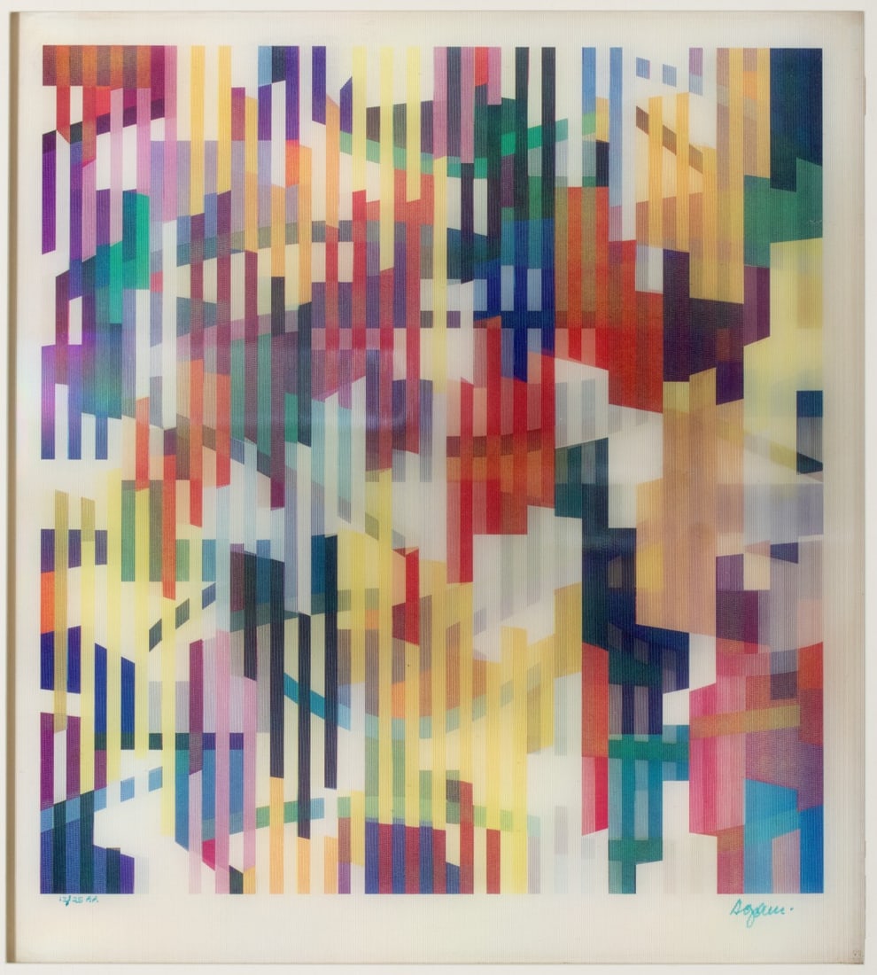 YAACOV AGAM (Born 1928) ARTIST'S PROOF AGAMOGRAPH: Yaacov (Gibstein) Agam (Born 1928) Agomographe Late 20th Century The kinetic op-art multiple is essentially a printed image covered by a plastic lens with ridges or lenticules that act as tiny lenses