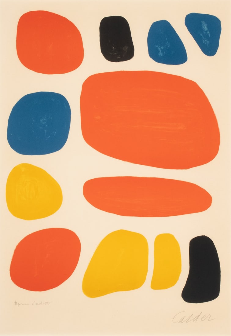 ALEXANDER CALDER (1898-1976) SIGNED ARTIST'S PROOF: Alexander Calder (1898-1976) Homage to Ben Shahn 1968 The color lithograph is inscribed 'Epreuve d'artiste' (artist's proof) lower left and signed by the artist in pencil below the image lower right.