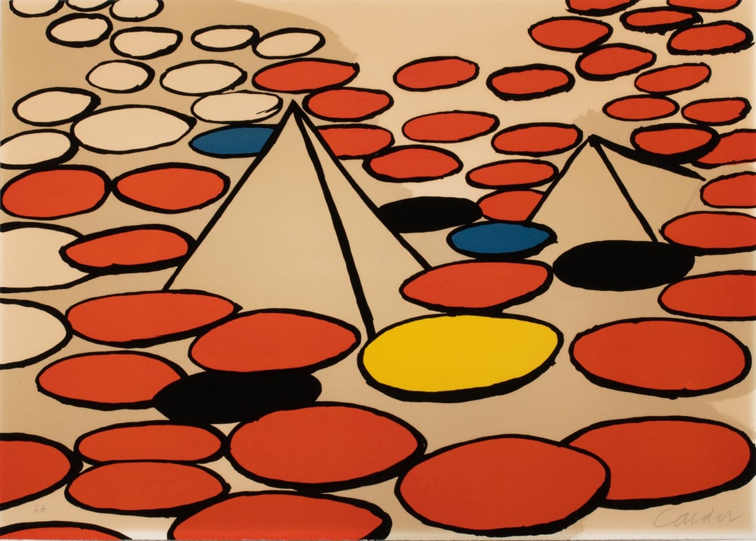 ALEXANDER CALDER (1898-1976) PENCIL SIGNED LITHOGRAPH: Alexander Calder (1898-1976) Untitled (Pyramids and Ellipses) 1970 The lithograph in colors, marked 'E.A.' for an artist's print, is signed by the artist in pencil below the image lower right. Sheet m