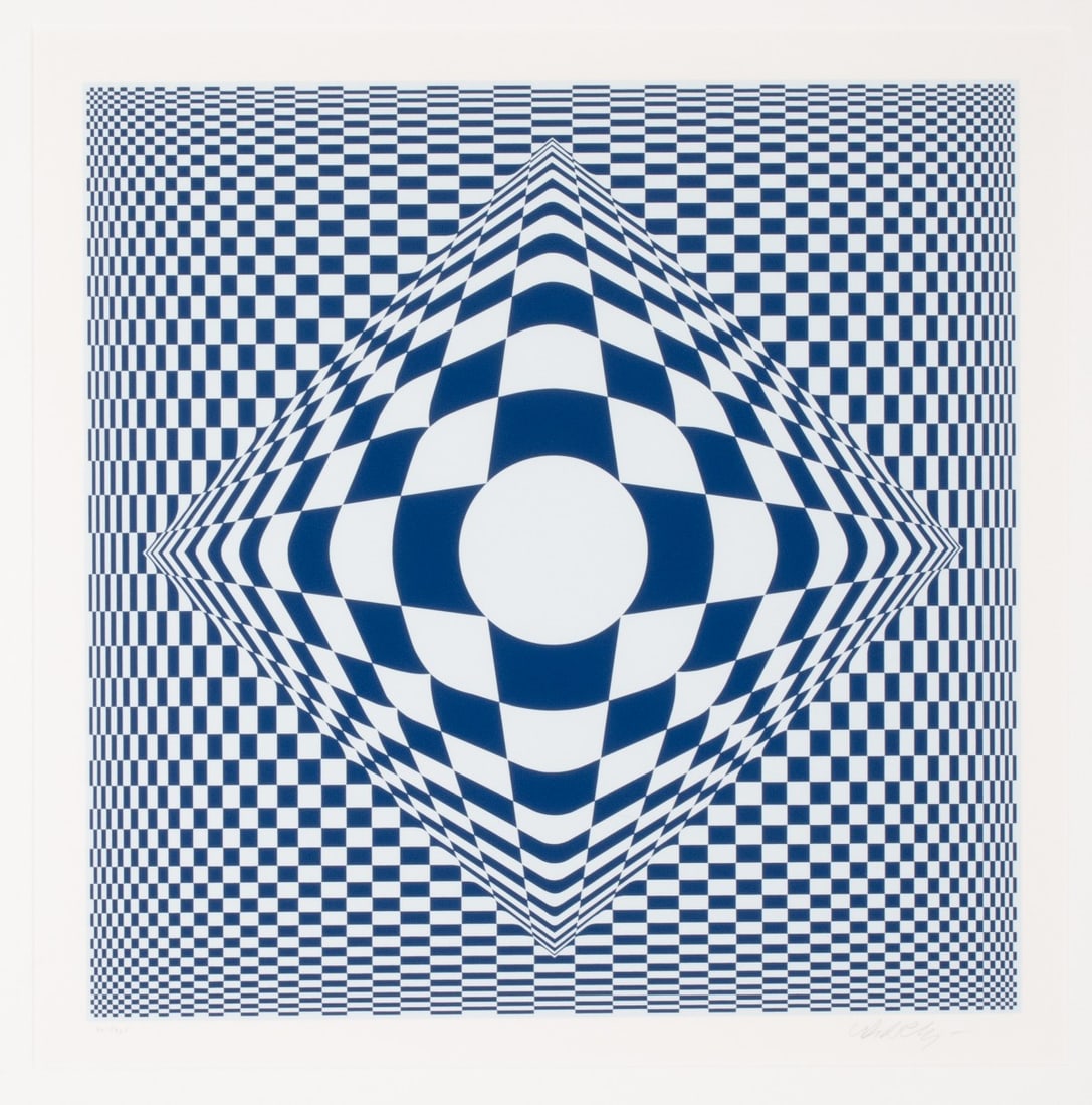 VICTOR VASARELY (1906-1997) PENCIL SIGNED SERIGRAPH: Victor Vasarely (1906-1997) Vertigo 1992 The serigraph, numbered 321 in an edition of 325 prints, is signed by the artist in pencil below the image lower right. Image measures 18.5 x 18.5 with a frame
