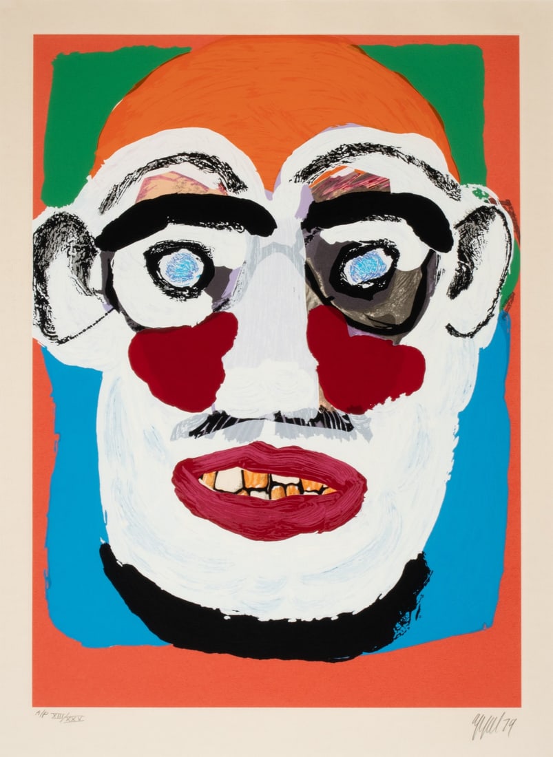 KAREL APPEL (1921-2006) PENCIL SIGNED LITHOGRAPH: Karel Appel (1921-2006) Face from the Bedized Pudding Suite 1979 The lithograph in colors, numbered 13 from an edition of only 25 Artist's Proofs printed aside from the main edition, is signed by the