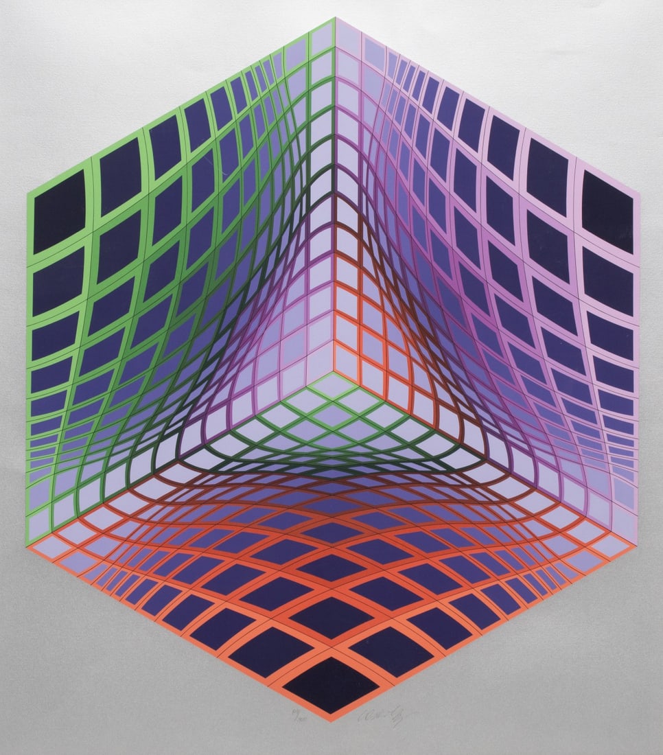 VICTOR VASARELY (1906-1997) PENCIL SIGNED SERIGRAPH: Victor Vasarely (1906-1997) Test Tarka 1999 The serigraph, numbered 89 from an edition of 300 prints, is signed by the artist in pencil below the image lower right. Image measures 29.25 x 25.25 with a