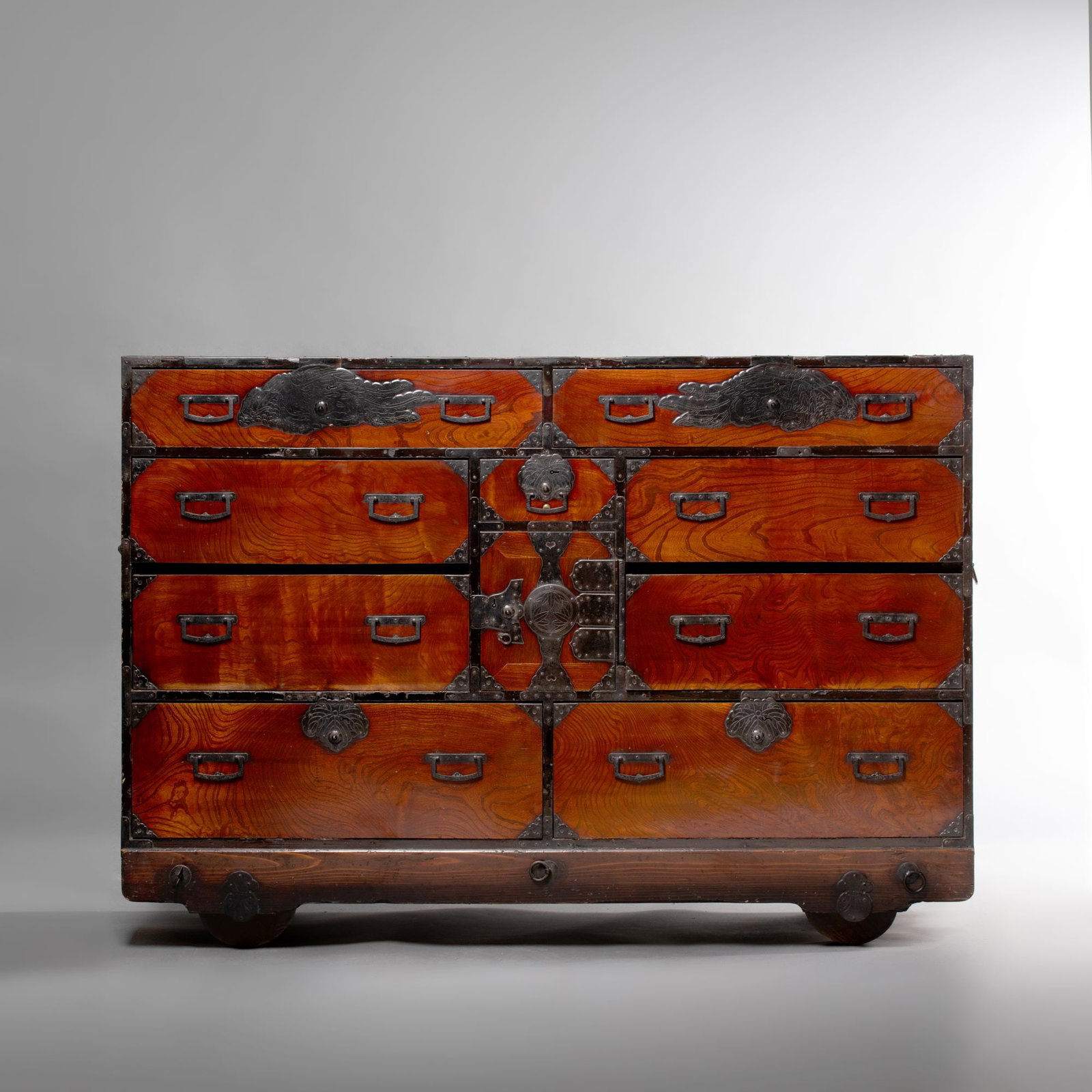 A LARGE KEYAKI WOOD JAPANESE TANSU FROM SENDAI C. 1850 (1 of 20)