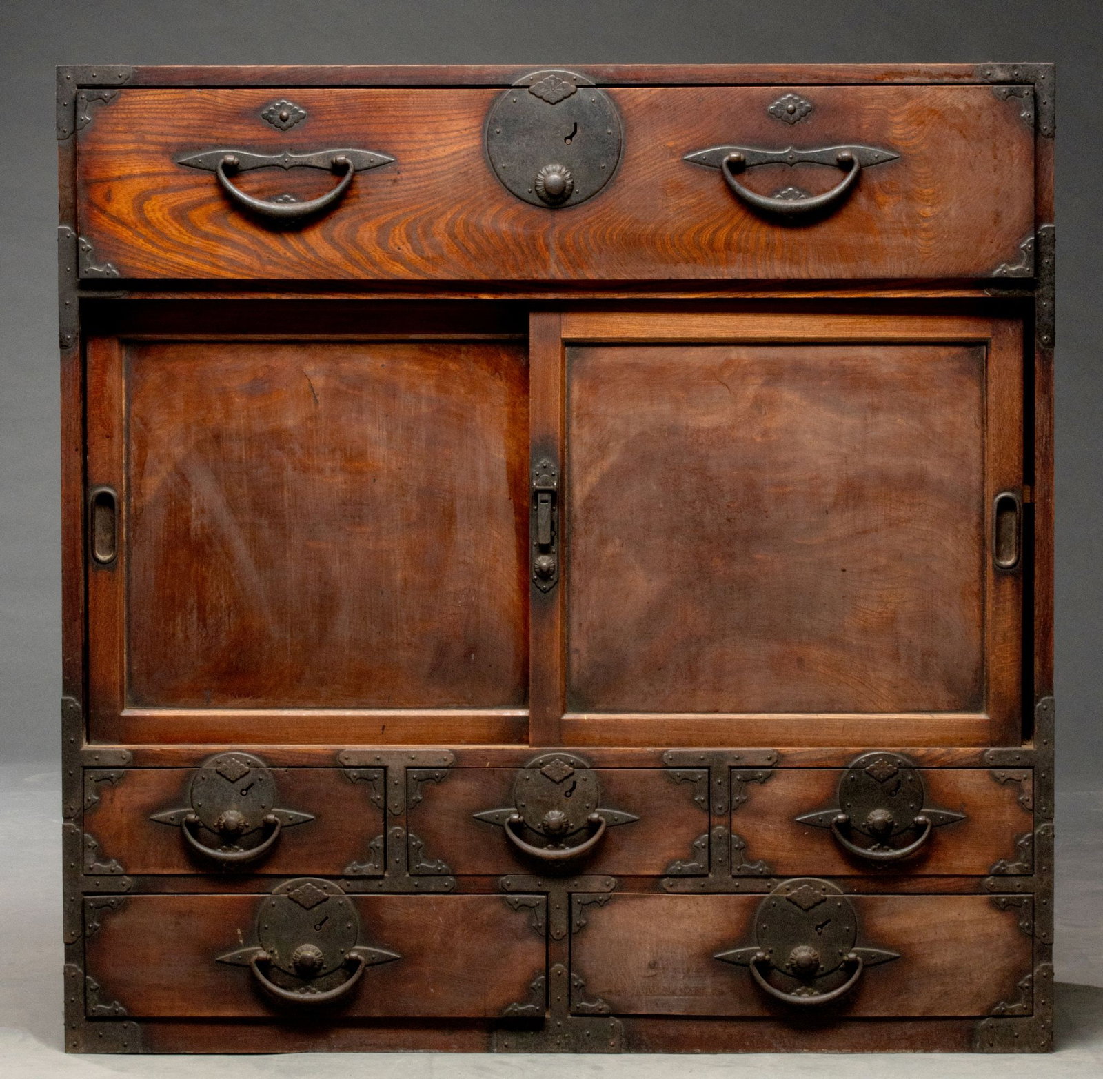 AN UNUSUAL JAPANESE TANSU OF KEYAKI AND OTHER WOODS (1 of 10)