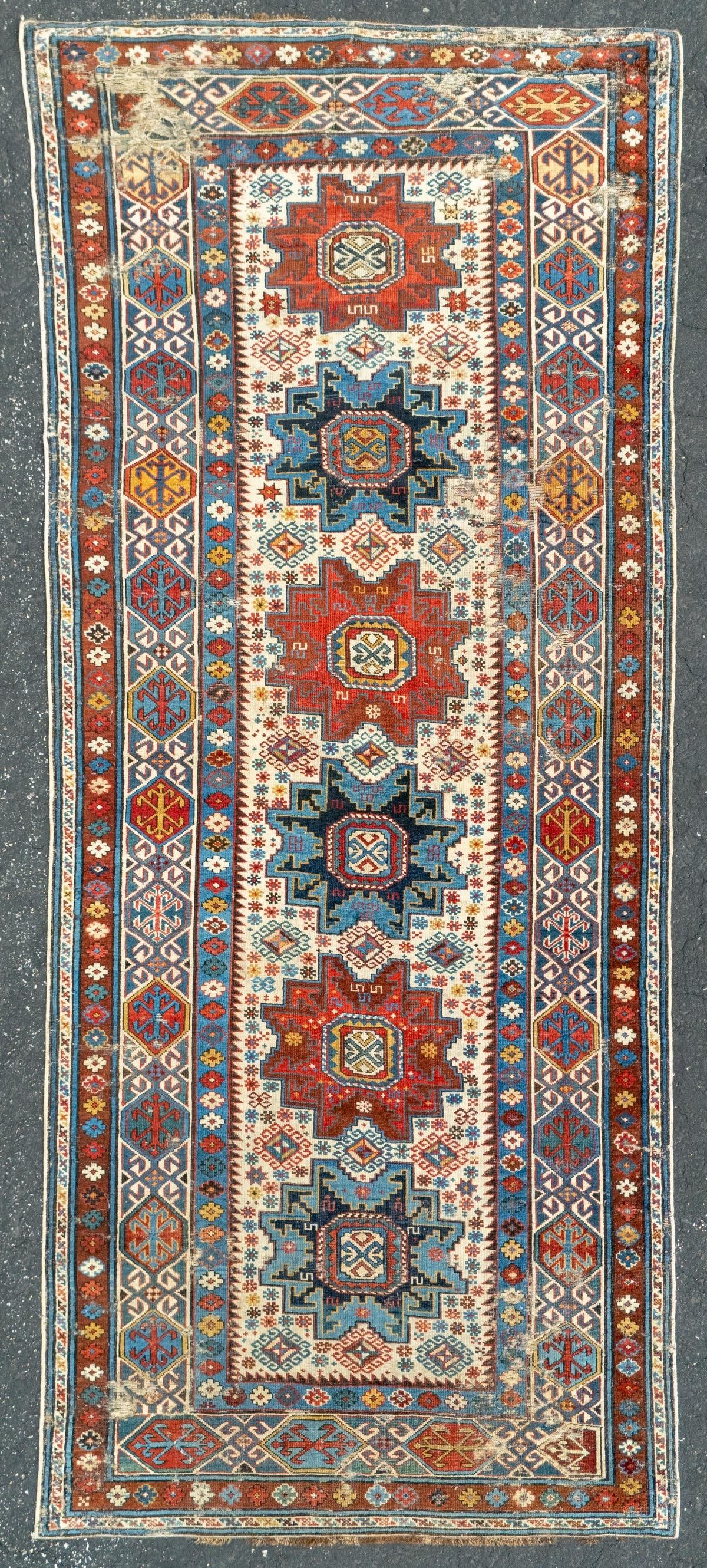 EXTREMELY FINE SHIRVAN LONG RUG, E CAUCASUS, MID 19TH C (1 of 6)