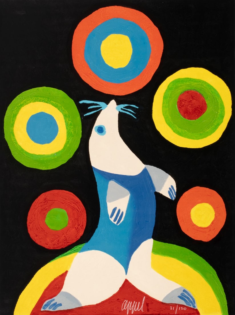 KAREL APPEL (1921-2006) SIGNED WOODCUT WITH CARBORUNDUM: Karel Appel (1921-2006) Seal (from the Circus series) 1978 The woodcut with carborundum, numbered 31 from an edition of 130 prints, is signed by the artist below the image lower right. Unframed.