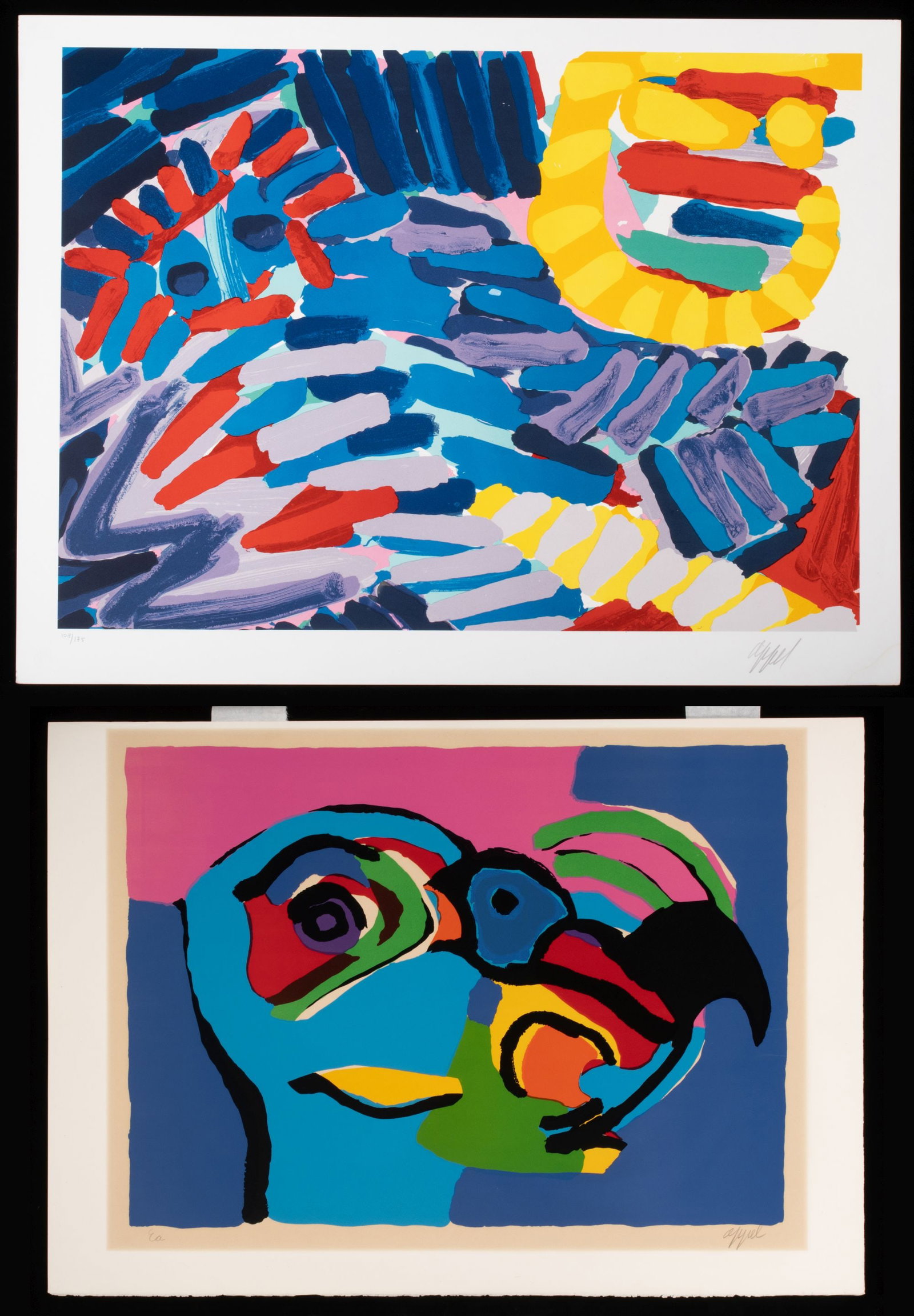 KAREL APPEL (1921-2006) PENCIL SIGNED LITHOGRAPHS (2): Karel Appel (1921-2006) Blue Animal with Sunshine 1978 1. Blue Animal with Sunshine (1978). The lithograph in colors, numbered in an edition of 160 prints, is signed by the artist in pencil below the 
