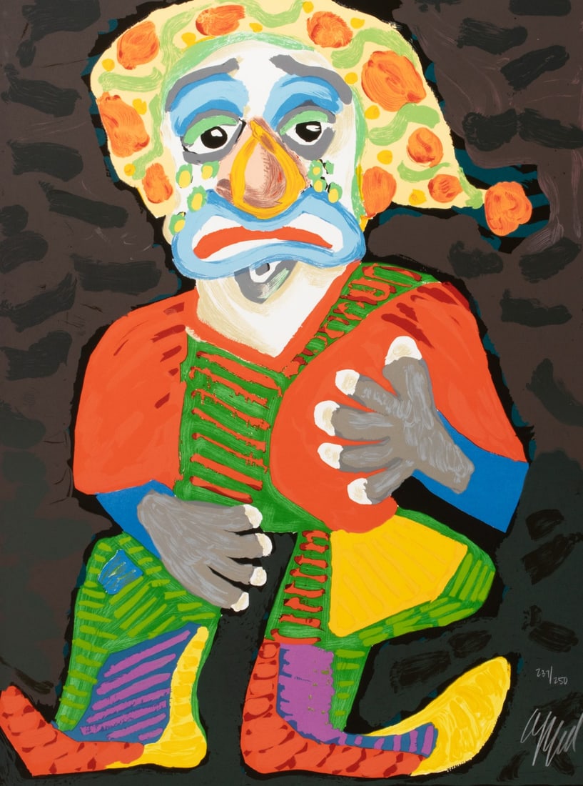 KAREL APPEL (1921-2006) PENCIL SIGNED LITHOGRAPH: Karel Appel (1921-2006) Il Pagliacci 1984 The lithograph in colors embossed with the publisher's blind stamp is numbered 237 from an edition of 250 prints and signed and dated by the artist in white p