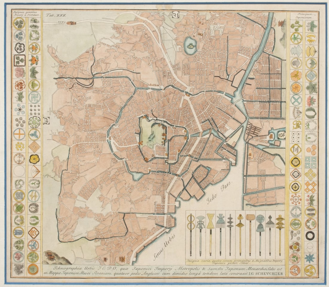 KAEMPFER'S FIRST MAP OF EDO PUBLISHED IN EUROPE 1727 (1 of 10)