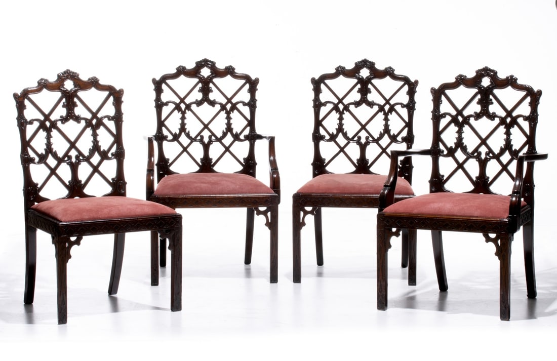 SET OF FOUR MAHOGANY CHINESE CHIPPENDALE STYLE (1 of 15)