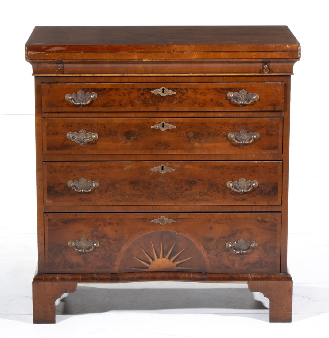 A SMALL 19TH C. BURR WOOD AND INLAID FLIP-TOP SERVER (1 of 15)