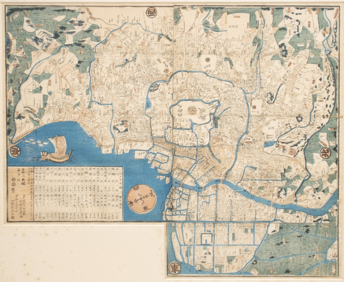 A JAPANESE WOODBLOCK PRINT OF EDO (TOKYO) DATED 1856 (1 of 11)