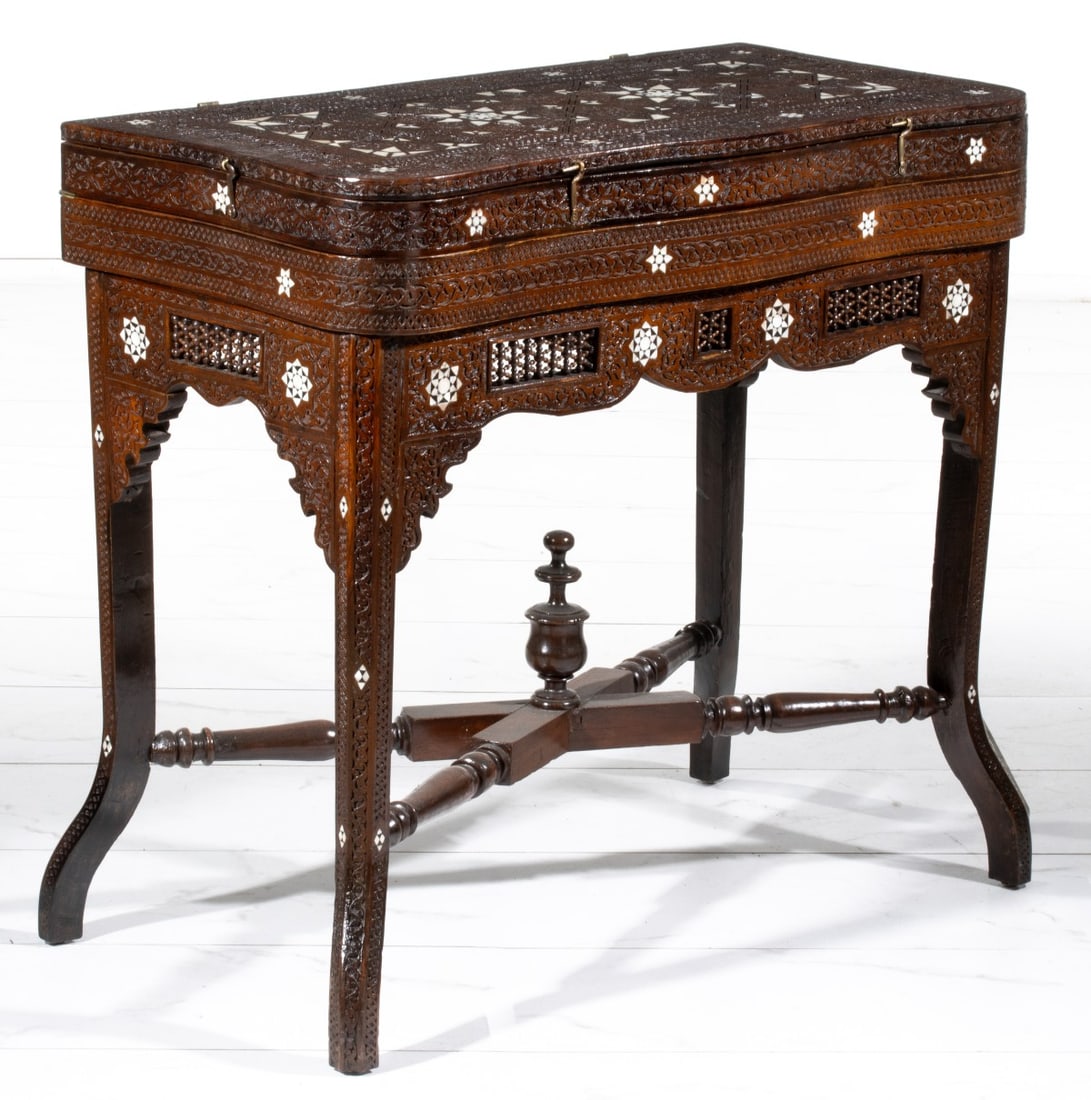 A 20TH C. CARVED AND INLAID ANGLO INDIAN GAMES TABLE (1 of 20)