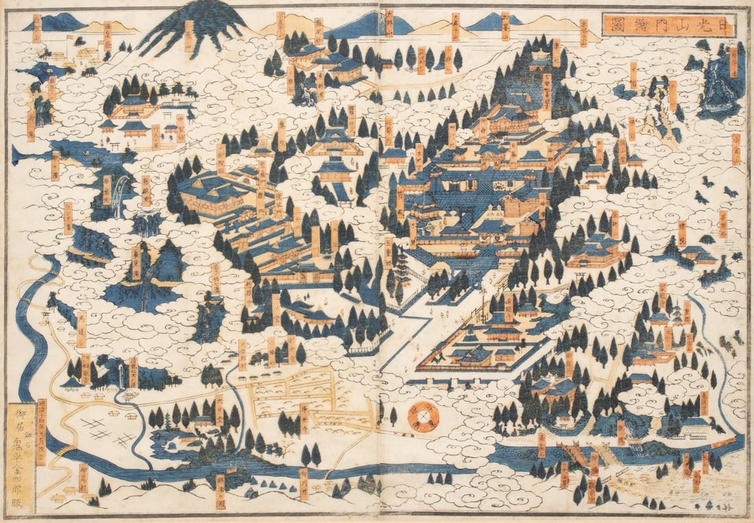 A JAPANESE WOODBLOCK MAP: THE SIGHTS OF MT. NIKKO 1881 (1 of 10)