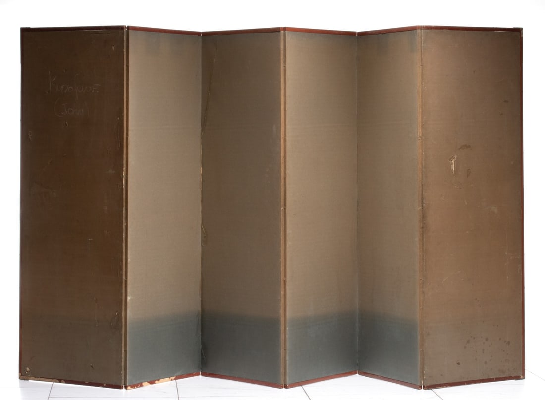 A FINE JAPANESE SIX PANEL SILVER LEAF FOLDING SCREEN - 11