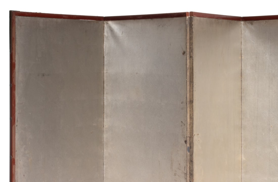 A FINE JAPANESE SIX PANEL SILVER LEAF FOLDING SCREEN - 2
