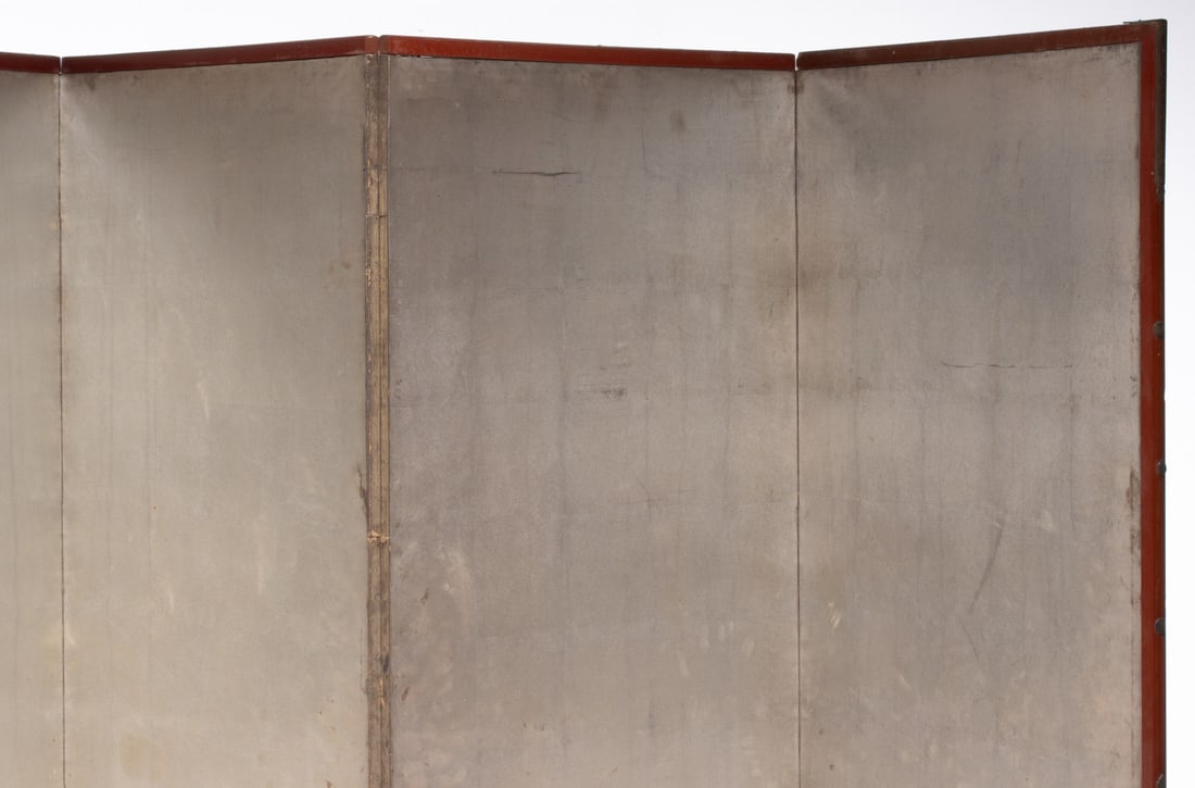 A FINE JAPANESE SIX PANEL SILVER LEAF FOLDING SCREEN - 3