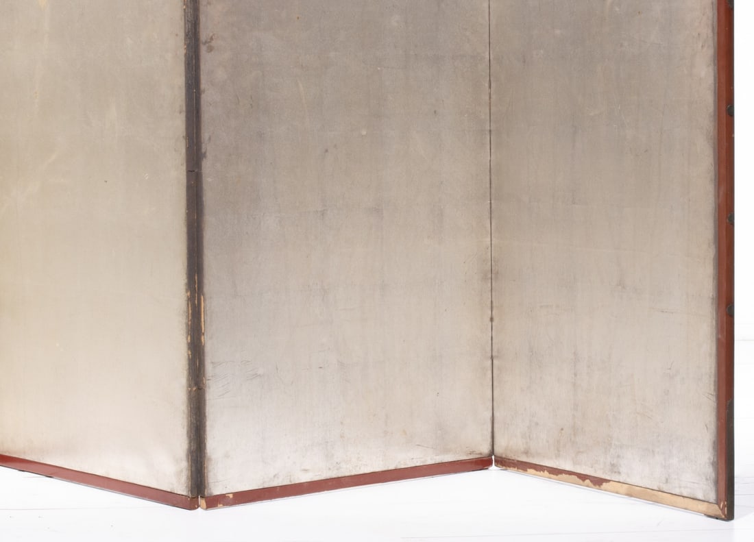 A FINE JAPANESE SIX PANEL SILVER LEAF FOLDING SCREEN - 4