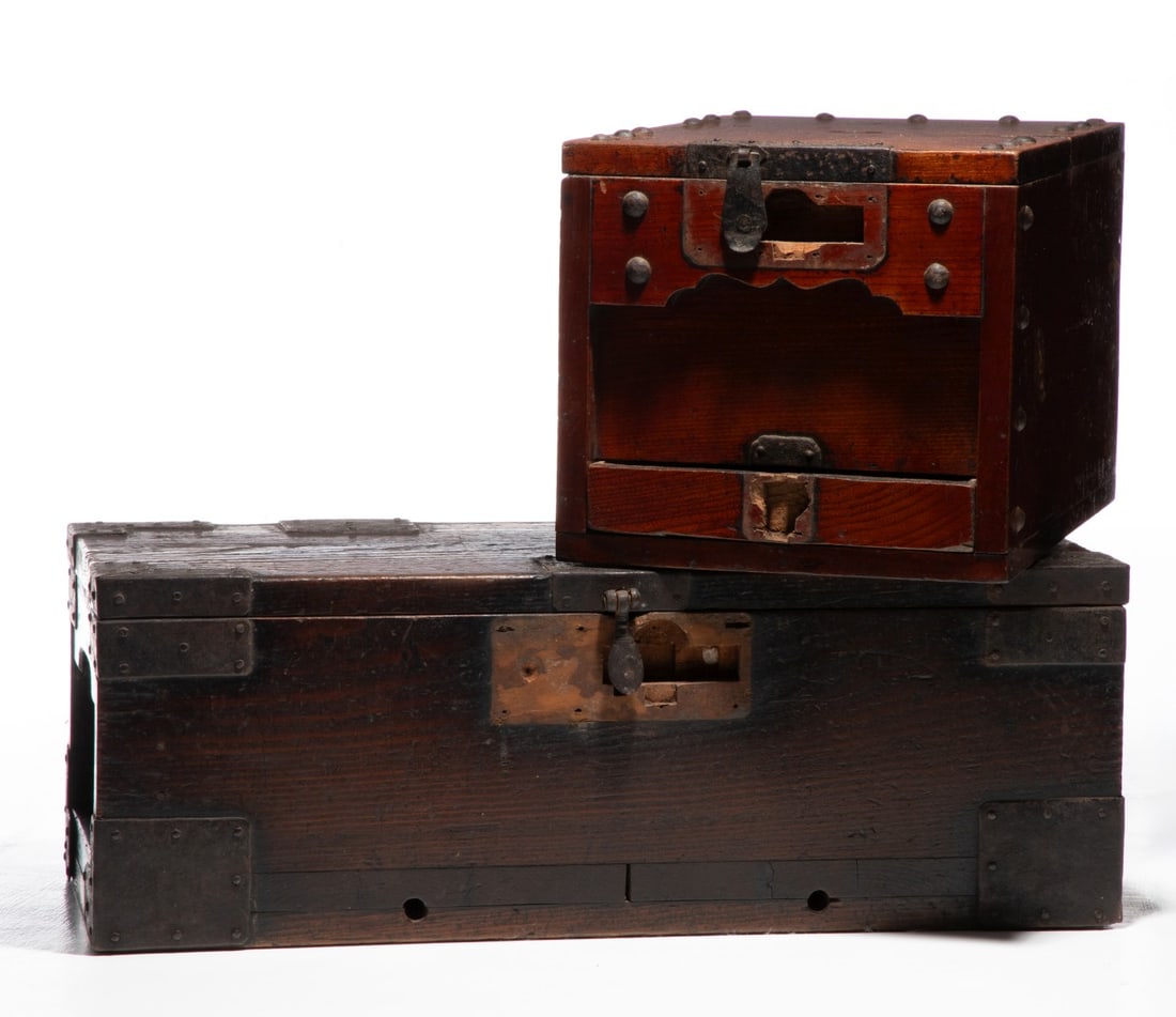 TWO ANTIQUE JAPANESE IRON BOUND BOXES (1 of 14)