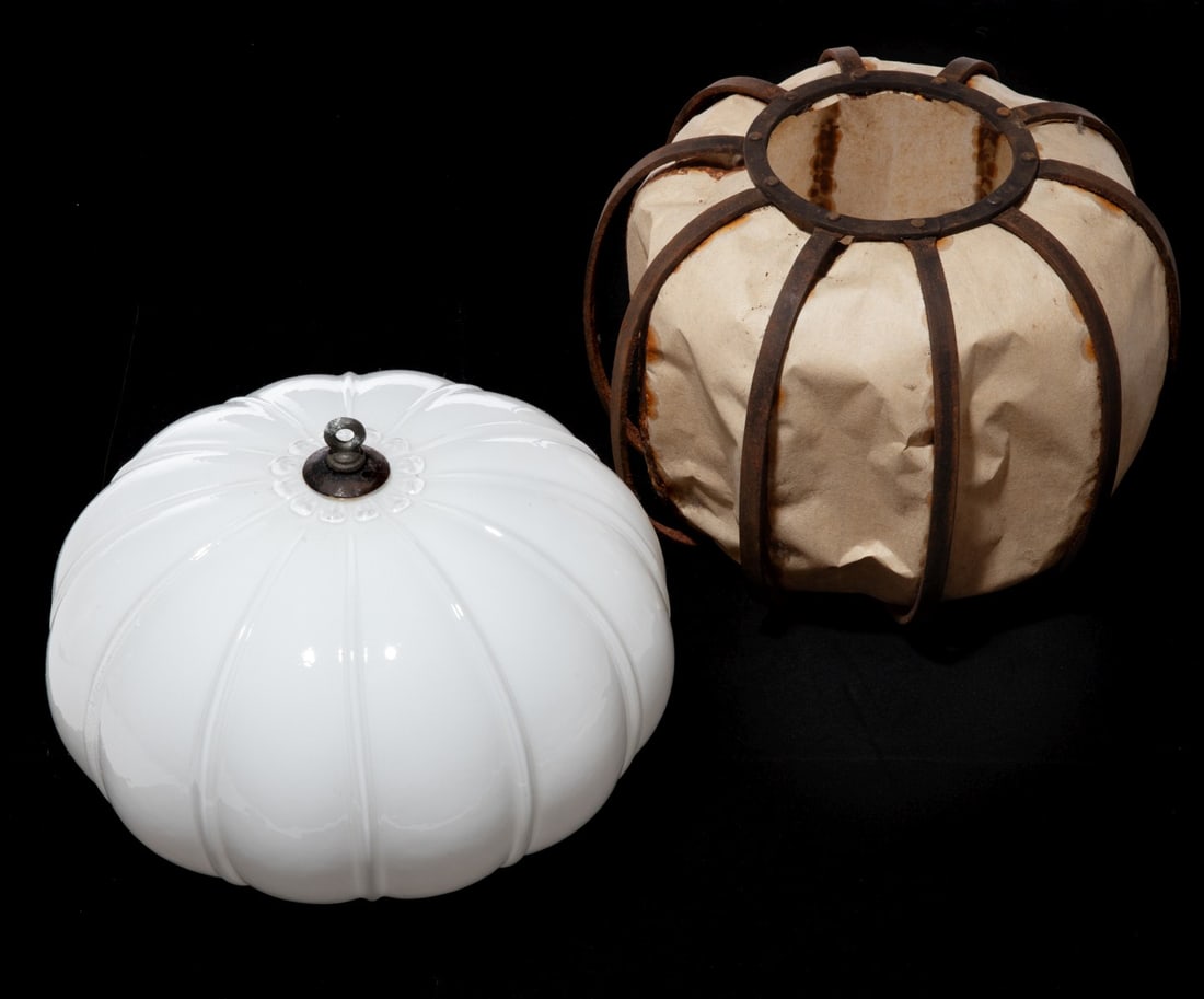 A MEIJI JAPANESE IRON MELON SHAPE SHADE, PLUS ANOTHER (1 of 11)
