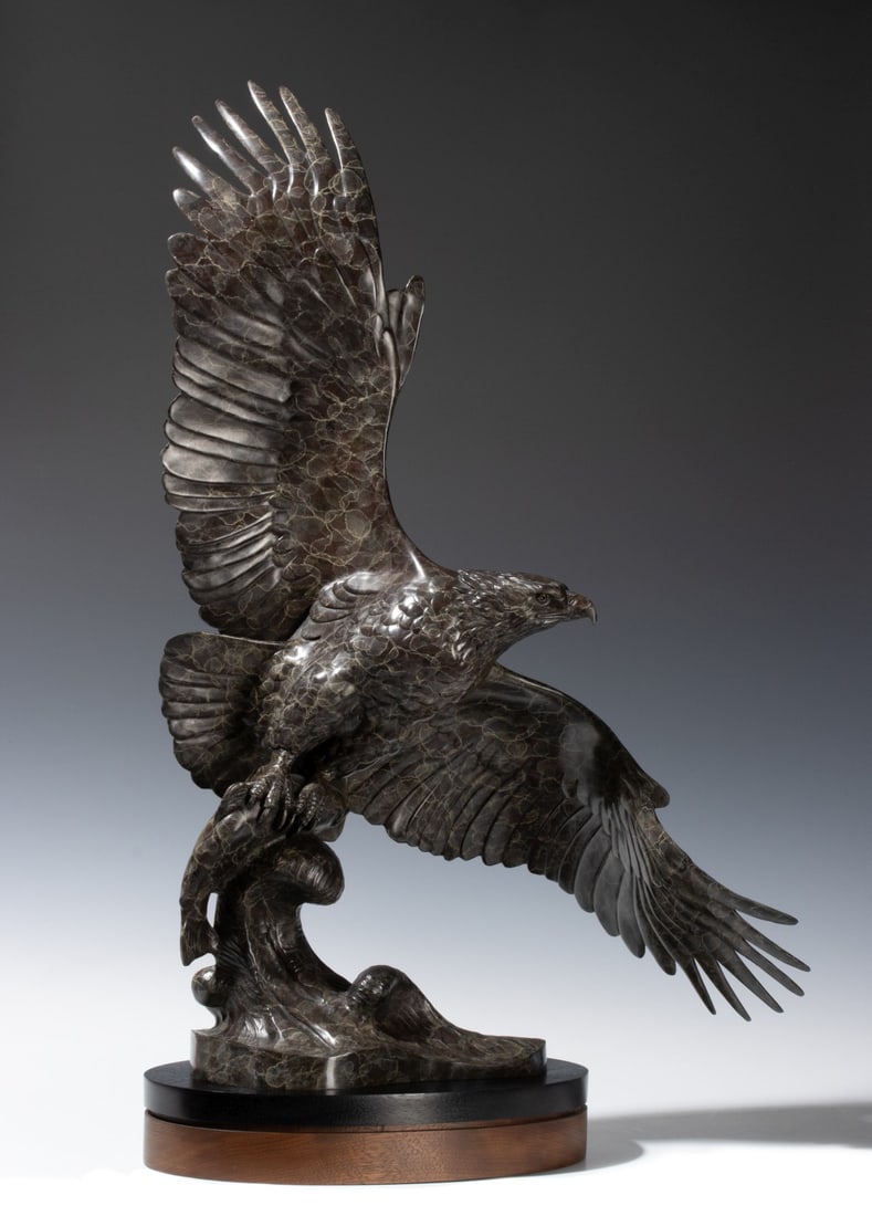 GERALD BALCIAR (BORN 1942) BRONZE STUDY: Gerald George Balciar (Wisconsin Born 1942) Wings of Power 2002 The dynamic bronze sculpture patinated to the effect of faux stone is signed in the casting and numbered 28 from an edition of only 45. 