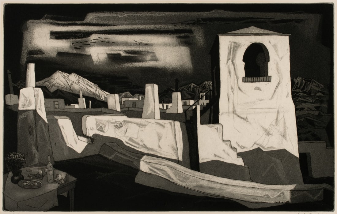 DOEL REED (1895-1985) VERY RARE TAOS SCENE AQUATINT (1 of 12)