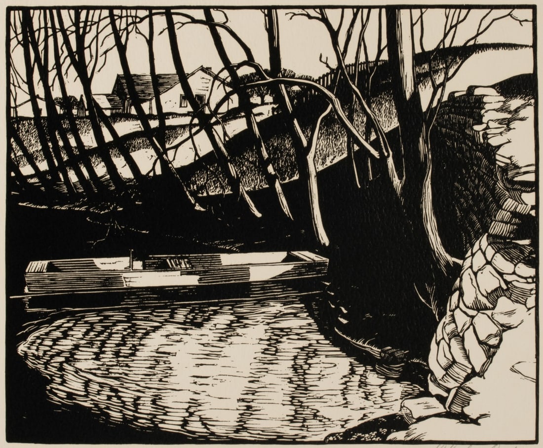 CHARLES CAPPS (1898-1981) PENCIL SIGNED BLOCK PRINT: Charles Capps (1898-1981) Waiting for Summer 1931 The block print form an edition of only 60 impressions is signed by the artist in pencil lower right. The print is listed in the artist's catalogue