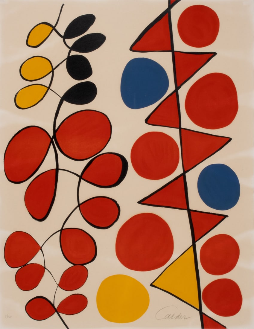 ALEXANDER CALDER (1898-1976) PENCIL SIGNED LITHOGRAPH: Alexander Calder (1898-1976) Vertical Flags 1970 The lithograph in colors, numbered 2 from an edition of 100 prints, is signed by the artist in pencil below the image lower right. Can be rolled for