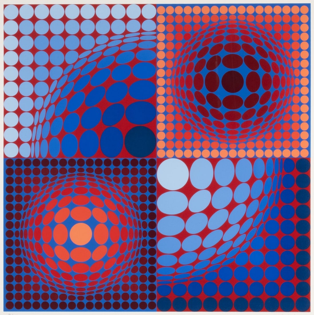 VICTOR VASARELY (1906-1997) PENCIL SIGNED SERIGRAPH: Victor Vasarely (1906-1997) Novega 1984 The serigraph, numbered 91 from an edition of 250 prints, is signed by the artist in pencil below the image lower right. Image measures 23.25 x 23.25 with a fra