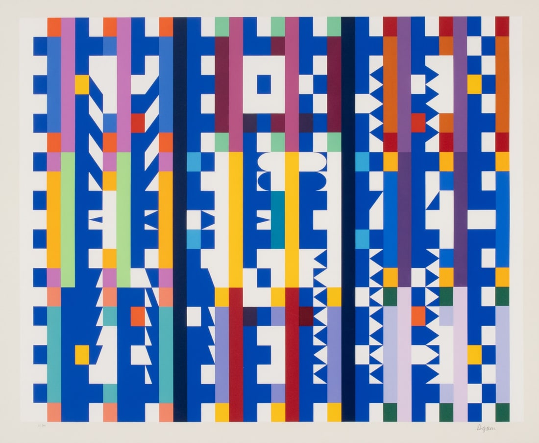 YAACOV AGAM (1928-2026) PENCIL SIGNED SERIGRAPH: Yaacov (Gibstein) Agam (Israel, 1928-2026) Movement in Blue Space 1984 The serigraph, numbered 3 from the edition of 270 prints, is signed by the artist in pencil below the image lower right. Image me