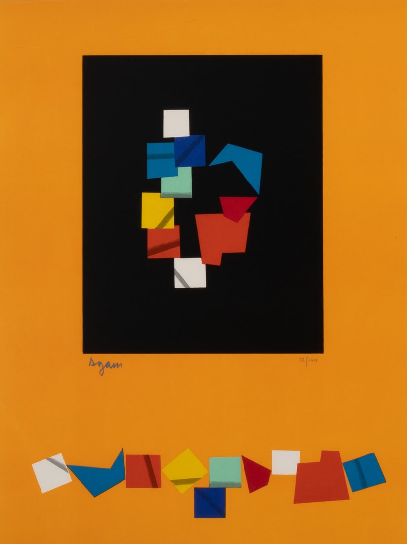 YAACOV AGAM (1928-2026) SIGNED LITHOGRAPH: Yaacov (Gibstein) Agam (Israel, 1928-2026) Rhythm The lithograph in colors, numbered 72 from an edition of 144 prints, is signed by the artist below the image lower left. Image measures 23.75 x 18 wit