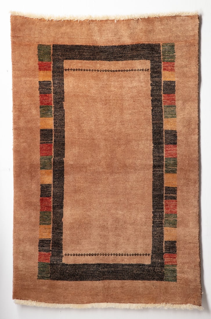 A LATE 20TH CENTURY GABBEH RUG, FARS, WEST PERSIA: A fine, thick, heavy modern design pile rug. Measures approximately; 63 x 41 inches; 5ft.3 inches x 3ft.5in; 145 x 105cm. Provenance: The estate of John Adair Jr. (1942-2025), founder and proprietor o