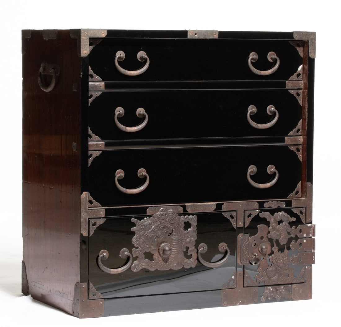 A MEIJI JAPANESE CLOTHING CHEST WITH LACQUER AND IRON (1 of 11)