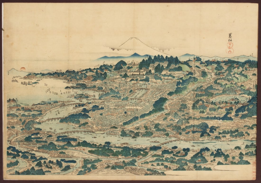 JAPANESE WOODBLOCK PRINTED BIRDSEYE VIEW OF EDO/TOKYO (1 of 10)