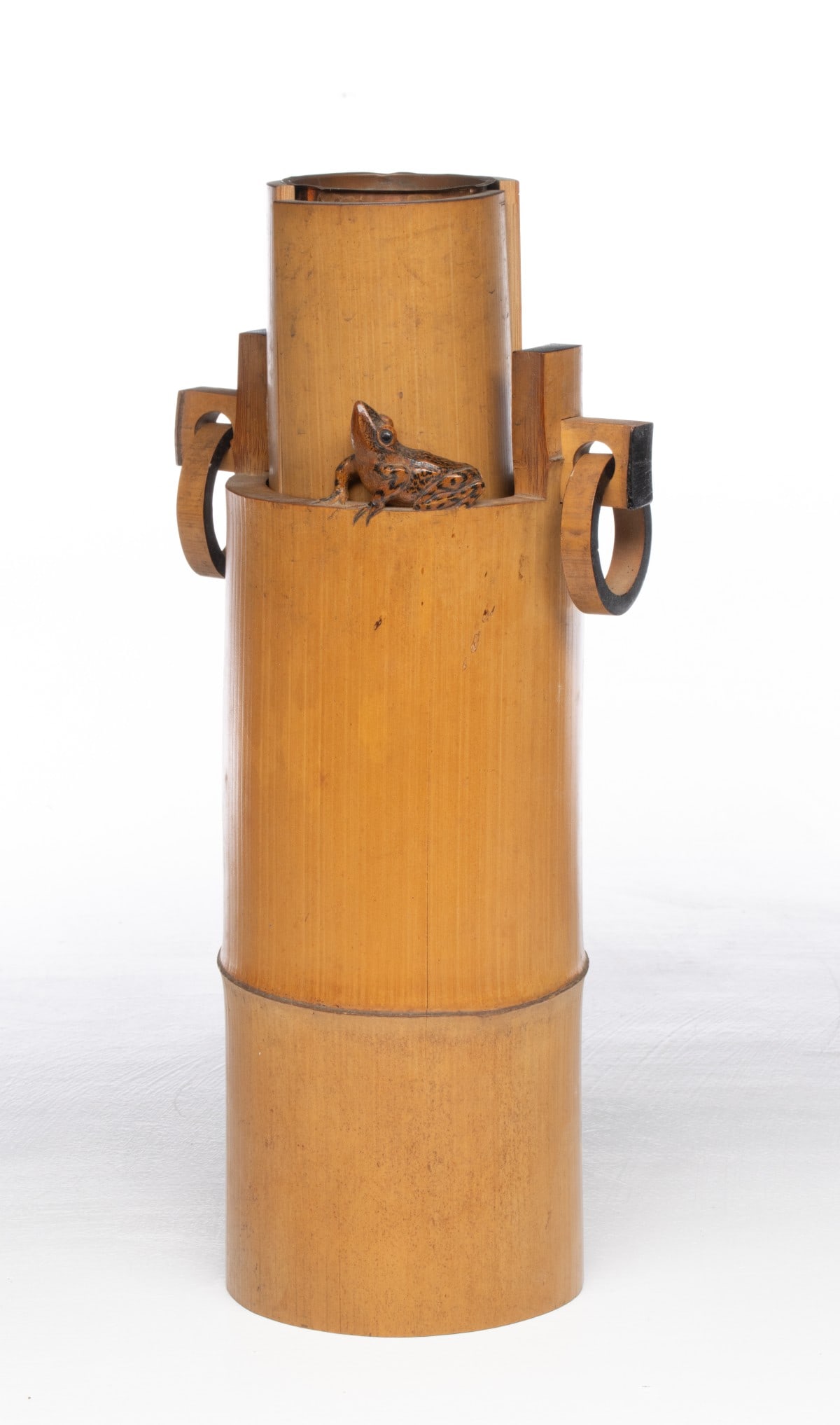 A JAPANESE BAMBOO STALK VASE WITH CARVED FROG (1 of 7)