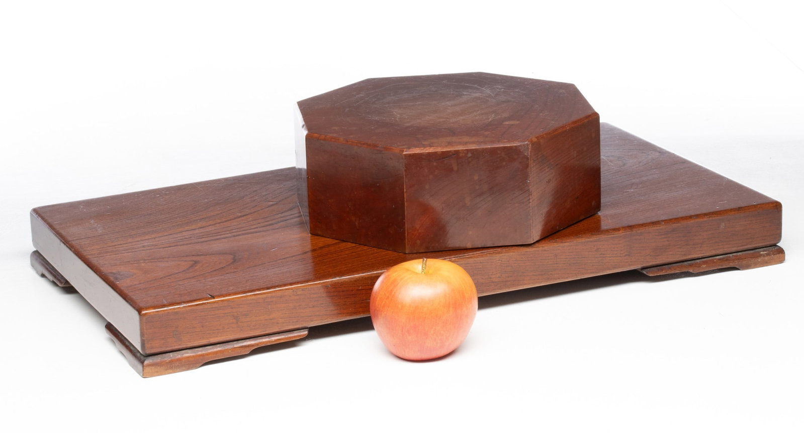 TWO SOLID KEYAKI WOOD TABLETOP STANDS - 2