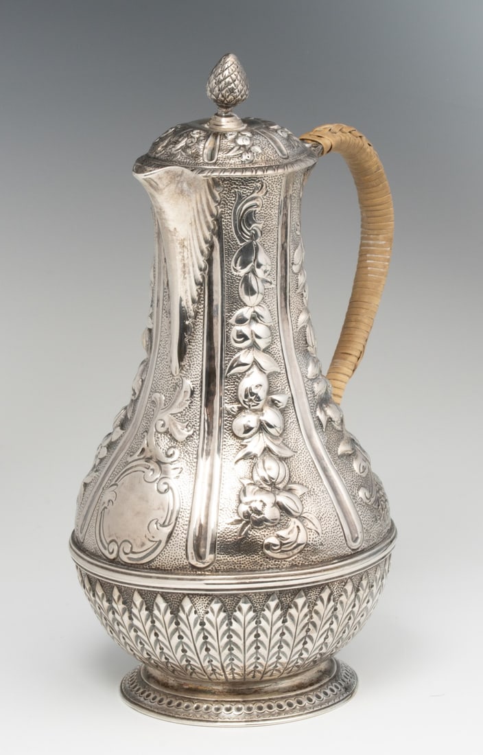 AN ENGLISH 1767 GEORGE III STERLING SILVER COFFEE POT (1 of 3)