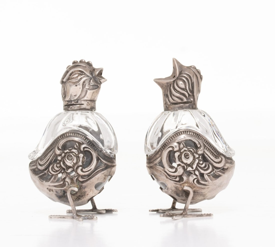 STERLING SILVER AND CRYSTAL SHAKERS AS CHICKENS (1 of 11)