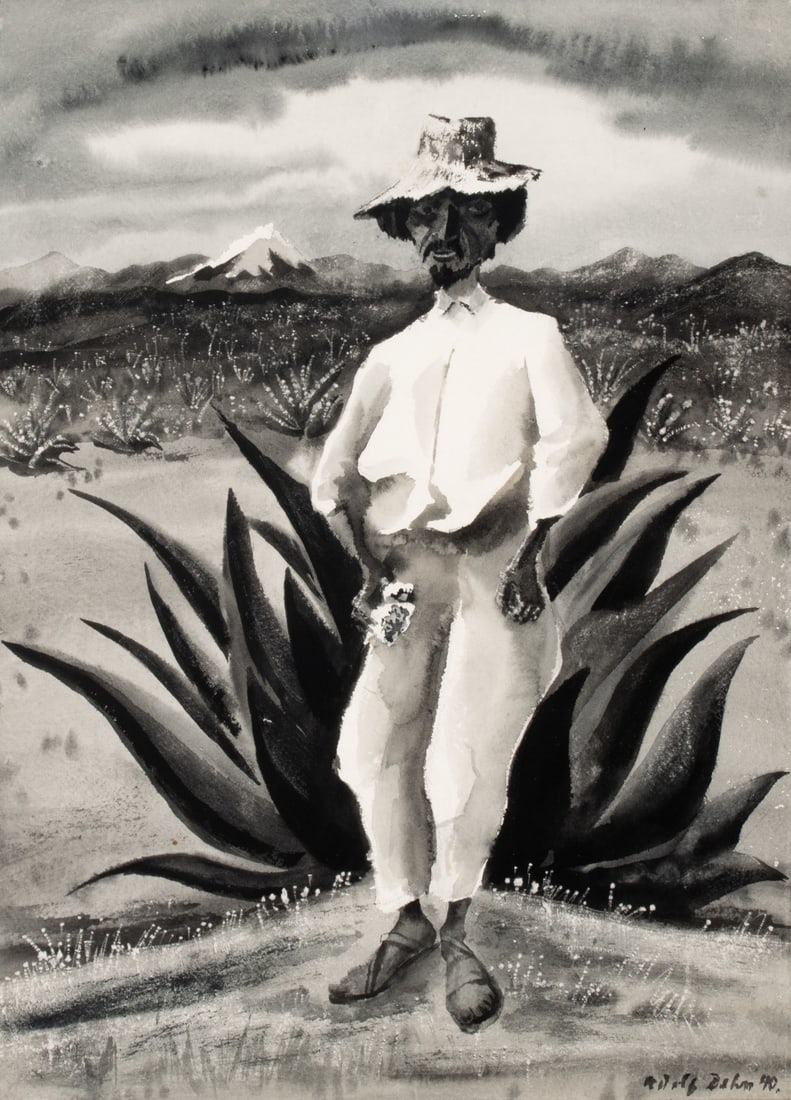 ADOLPH DEHN PREVIOUSLY UNKNOWN ORIGINAL WORK FROM 1940: Adolph Dehn (1895-1968) Man from Orizaba 1940 The original work on paper is one of two known original treatments of this same subject and composition. A slightly different 1939 version bearing a