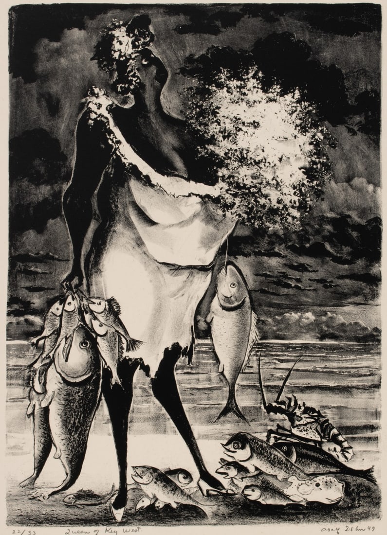 ADOLF DEHN (1895-1968) RARE PENCIL SIGNED LITHOGRAPH: Adolf Arthur Dehn (1895-1968) Queen of Key West 1949 The lithograph, numbered 22 from an edition of only 33 prints, is signed and dated by the artist in pencil below the image lower right and titled